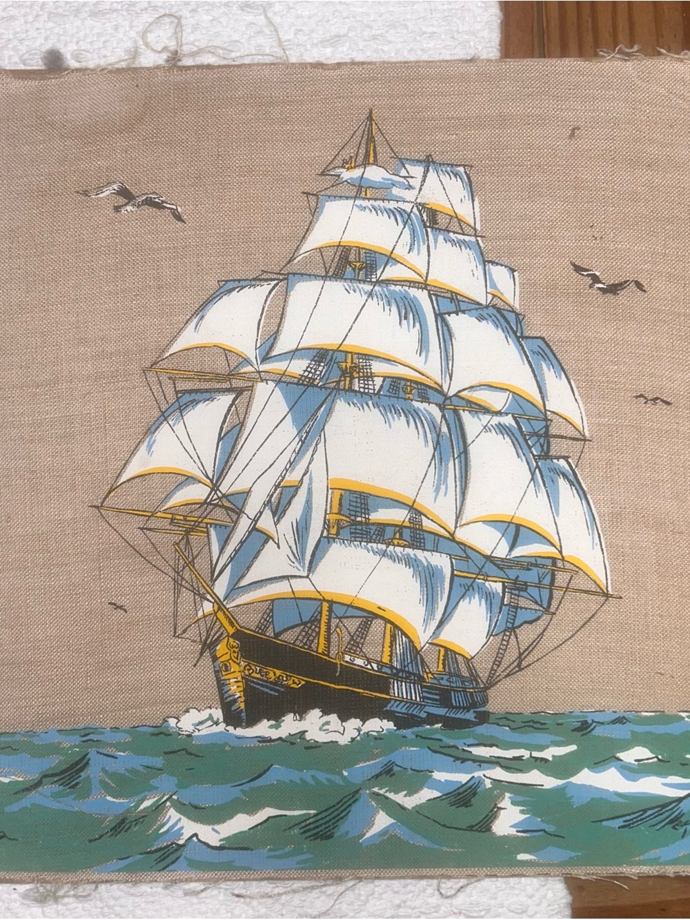 White & Blue Sailing Ship Wall Art Canvas